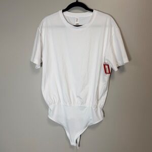 Spanx Tee Shirt Bodysuit Classic White Short Sleeve Crew Neck 20485R Womens L